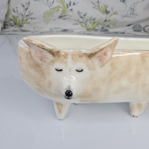 Adorable Corgi Dog Planter Hand Painted Ceramic Alex - Picture 4 of 11